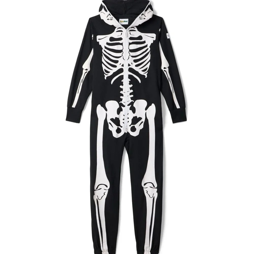 Spooktacular Creations Mens Skeleton Jumpsuit &Hood Costume Size S Glow In Dark